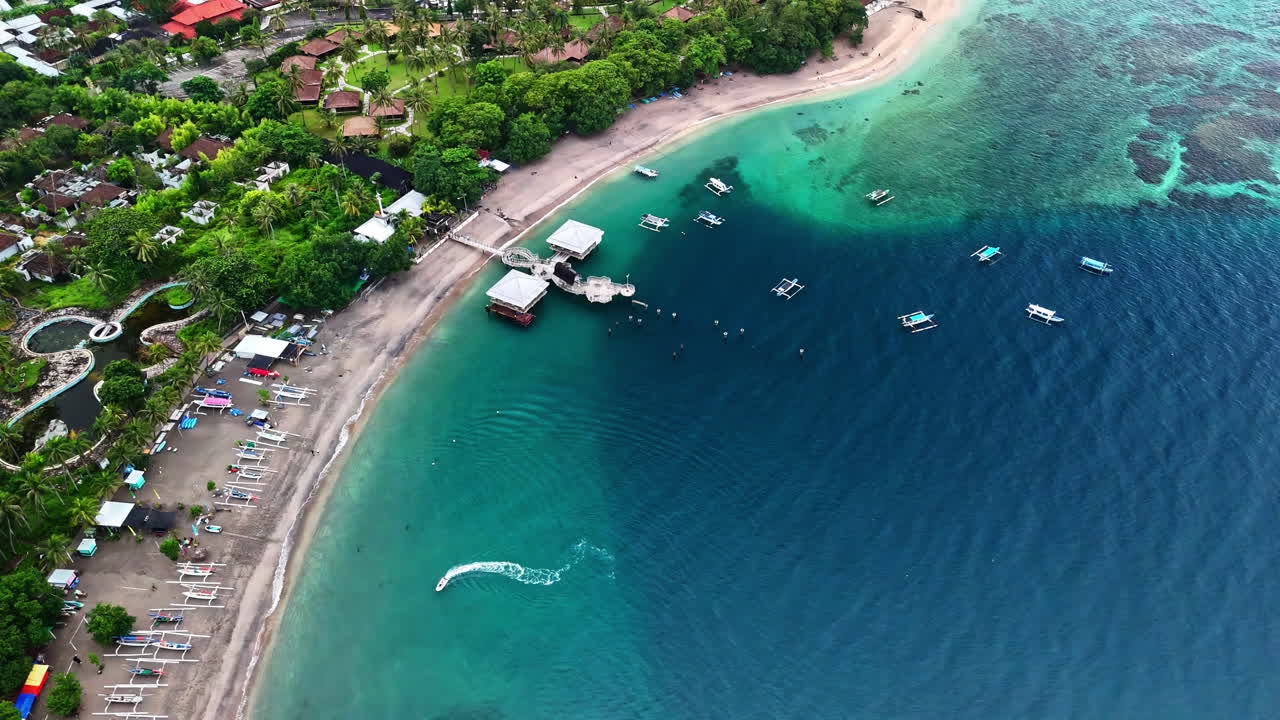 Panoramic aerial view over Senggigi Beach on the island of Lombok, Indonesia