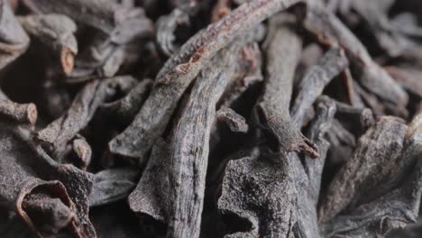 black large-leaf tea super macro close up.