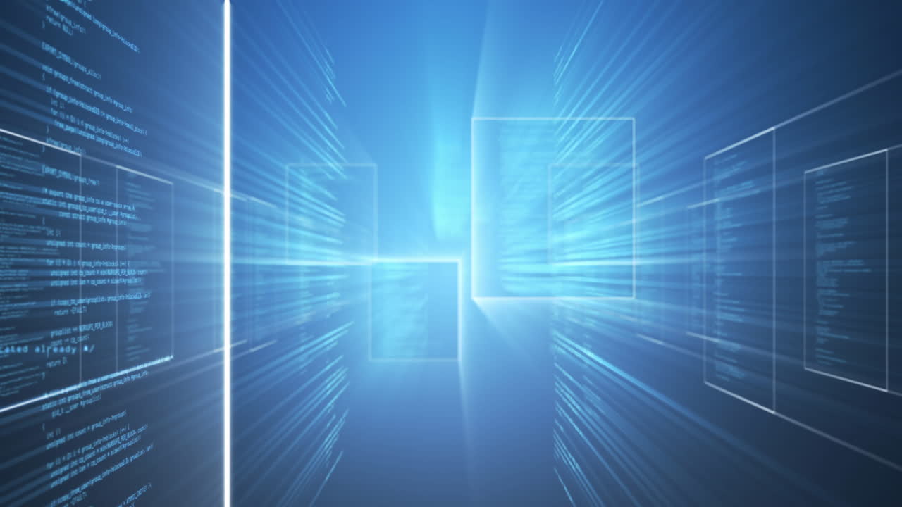 Animation of data processing over blue background