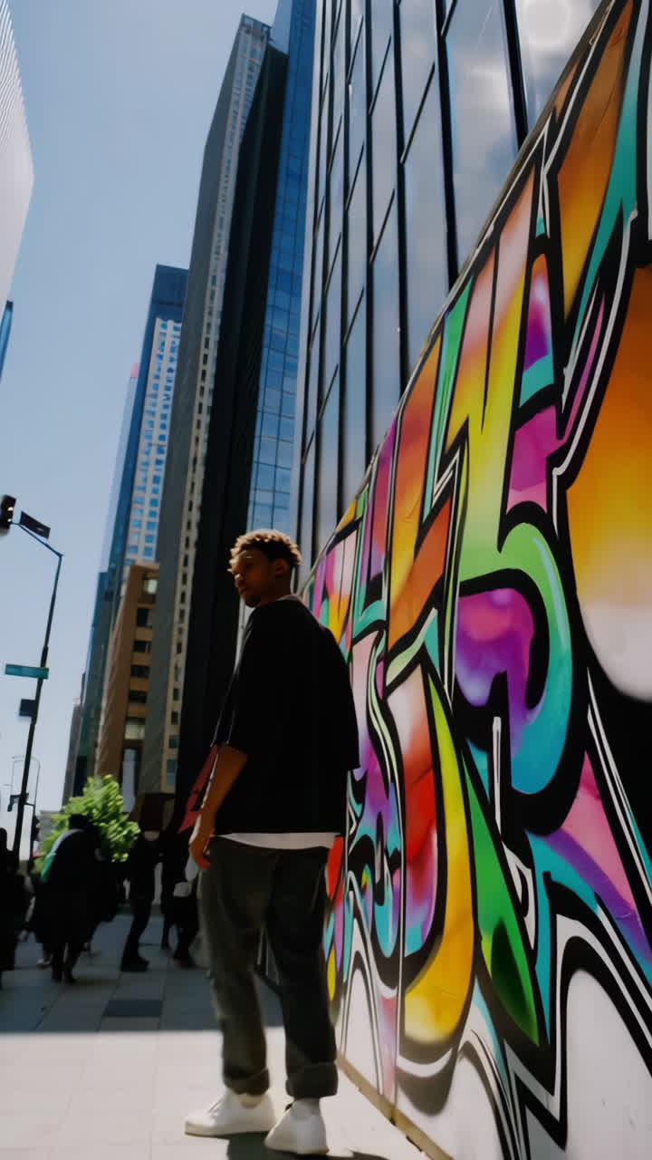 Urban Landscape with Street Art and Modern Architecture