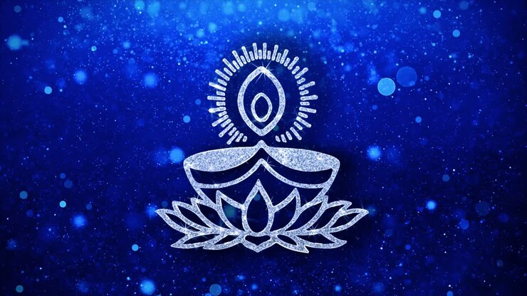 Diwali Diya with Lotus on Blue Background