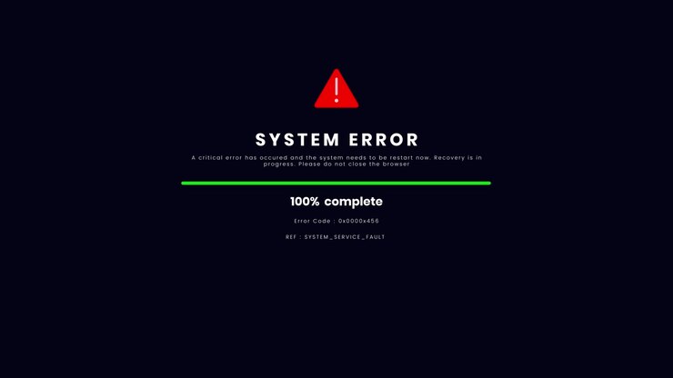 System error progress screen with warning icon animation featuring critical alert notification