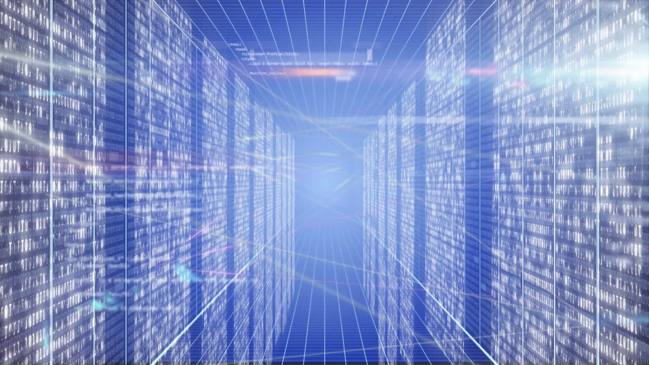Animation of data processing and connections over computer servers