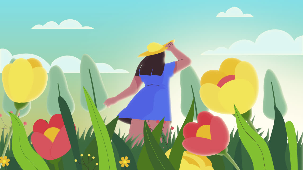 Woman enjoying a spring day in a field of flowers
