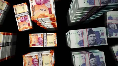 vuelo sobre la india y pakistán dinero rupia billetes paquetes de animación de bucle