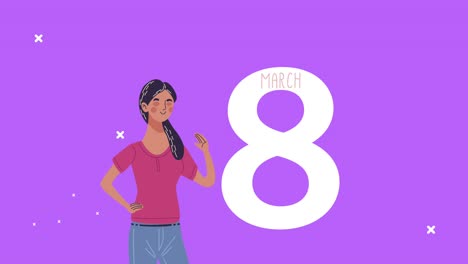 happy womens day lettering card with girl and number eight