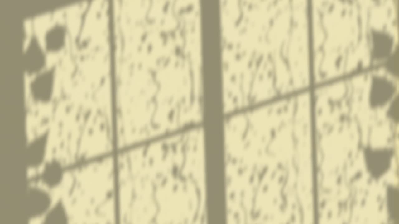 노란색 배경에 떨어지는 잎과 비의 창문 그림자의 애니메이션