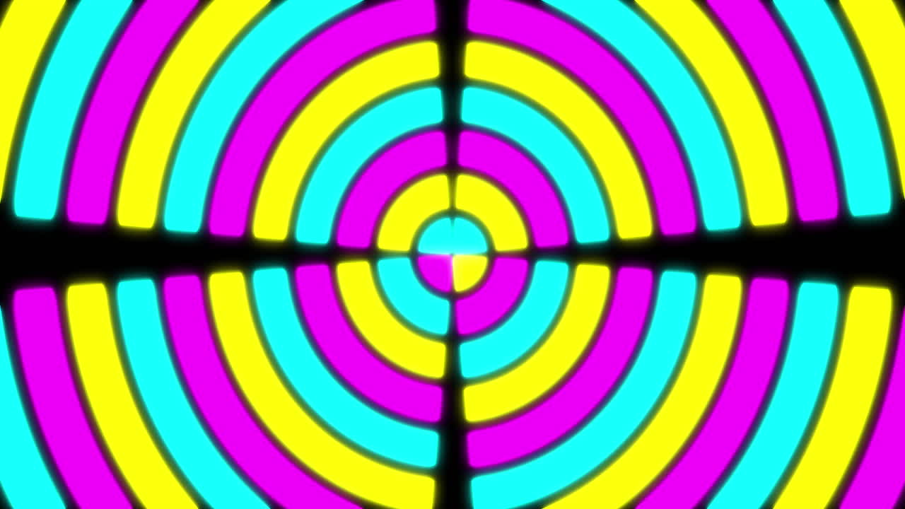 animación de patrón de neón púrpura, azul y amarillo que se mueve en movimiento hipnótico en un bucle sin costuras