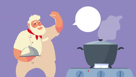 chef lifting tray and pot cooking animation