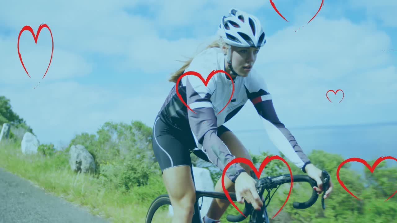 자전거 타는 여성들에 대한 마음의 떨어지는 애니메이션