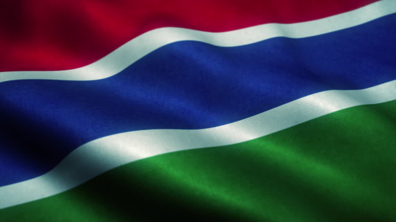 Gambia flag waving in the wind. National flag of Gambia. Sign of Gambia seamless loop animation. 4K