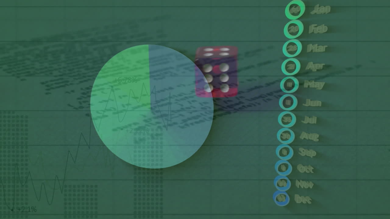 animación del procesamiento de datos financieros y globo sobre dados