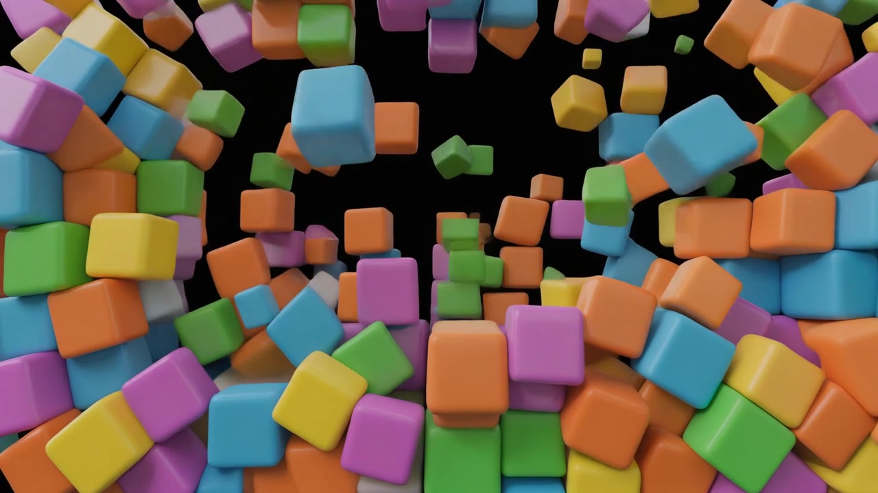 Cubi 3D colorati che cadono e riempiono l'inquadratura