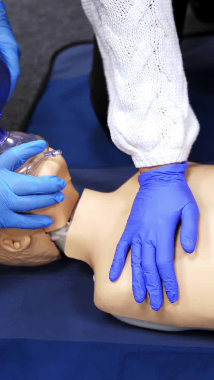Mannequin and intubation set for advance cardiac life support training. Medical courses for paramedics. Vertical video