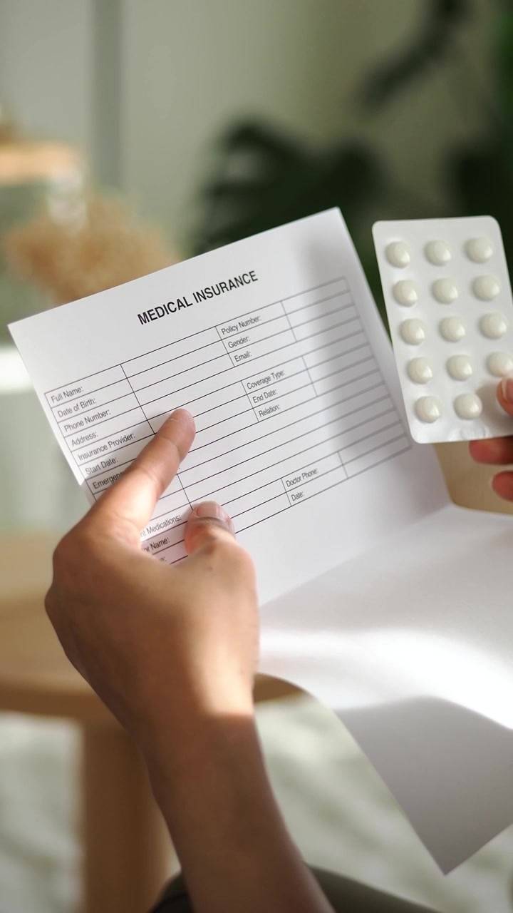 Person Holding Medical Insurance Form and Blister Pack of Pills