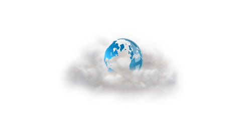 animation of blue globe on white cloud on white background