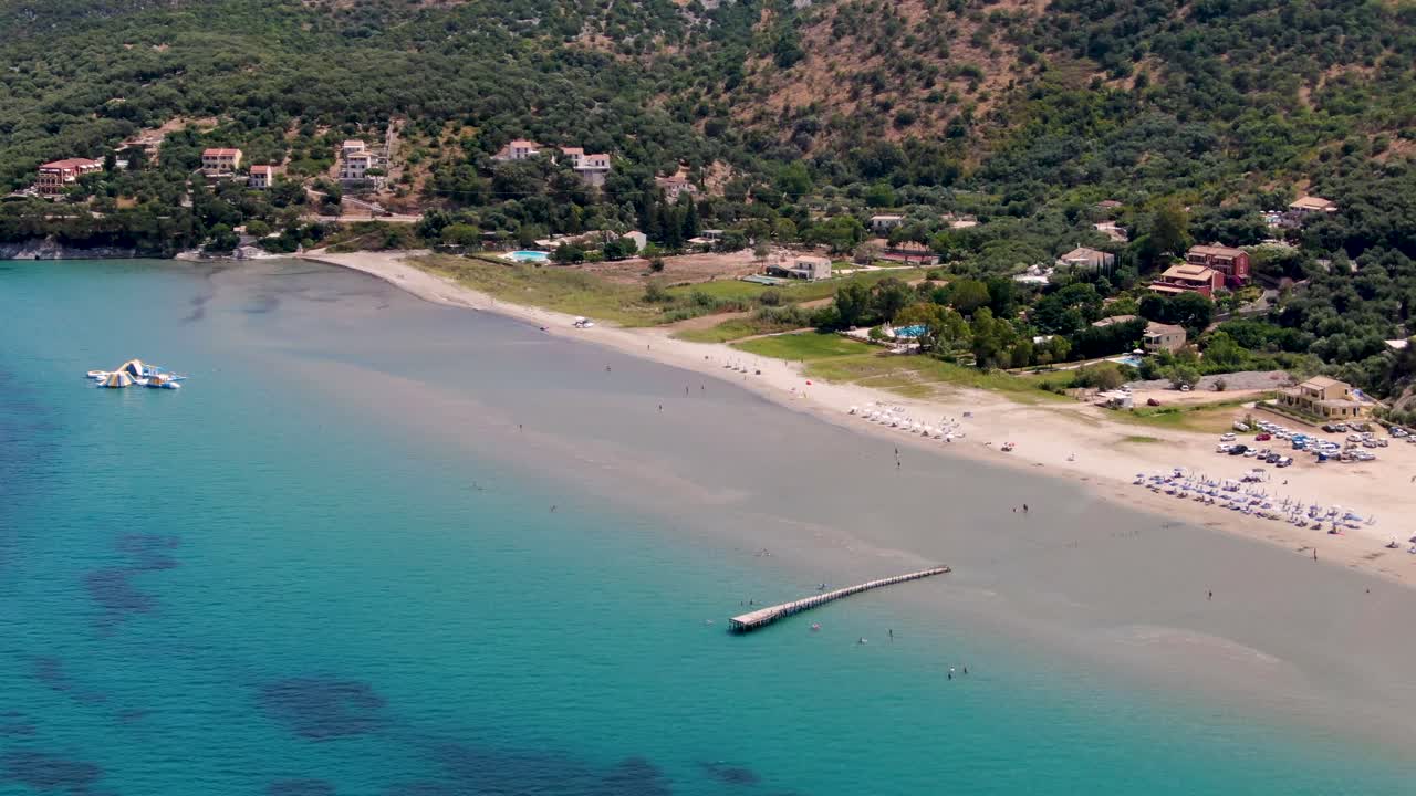 aerial drone view in summer from apraos beach in corfu greece