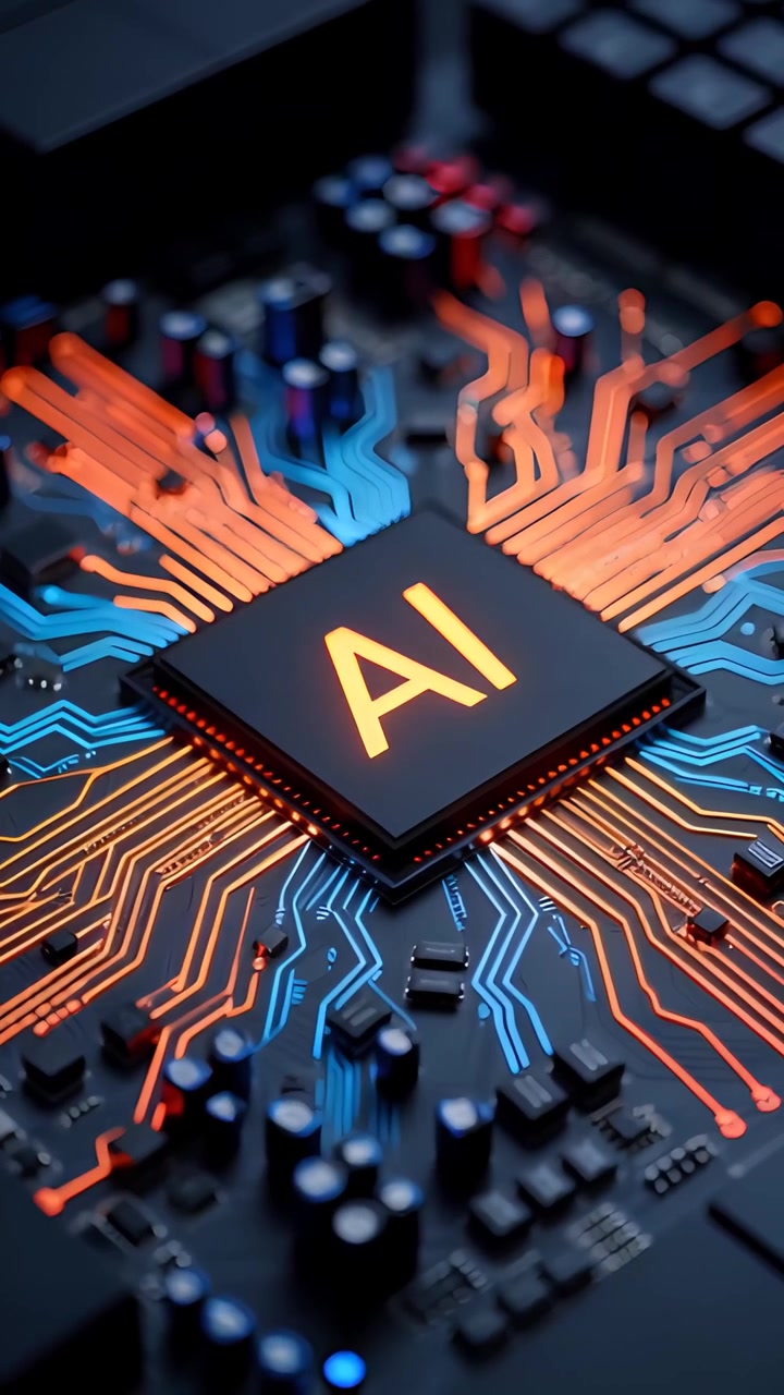 Futuristic AI Chip Motherboard Technology Background 4K