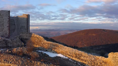 kosovo castle during sunrise drone reveal