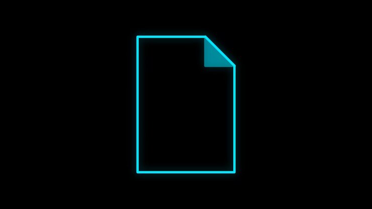 Neon Blue Document Icon Drawing on Black Background