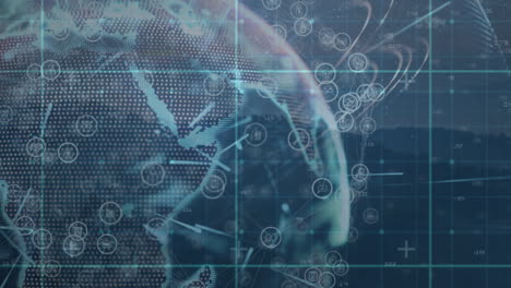 animation of network of connections with icons over landscape