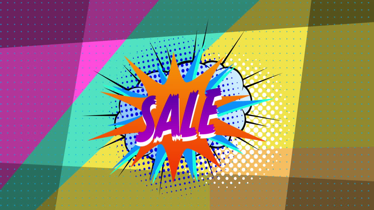 animación del texto de venta sobre un fondo colorido