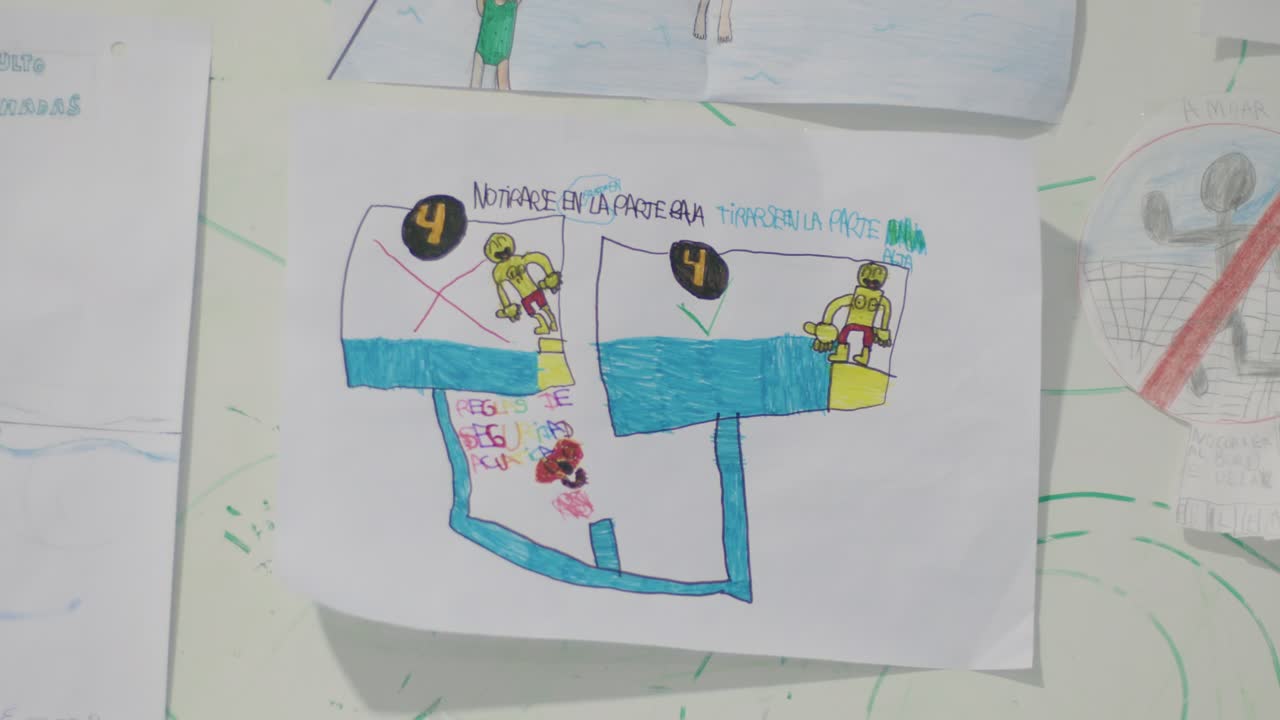 Charming safety drawing by a child proudly displayed on the club billboard, capturing the essence of innocence and promoting a culture of safety through youthful creativity