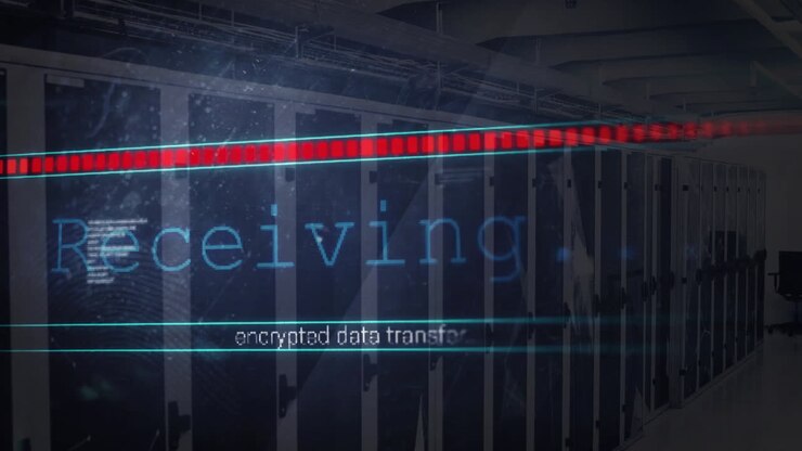 Animation af tekst og digital databehandling over computerservere