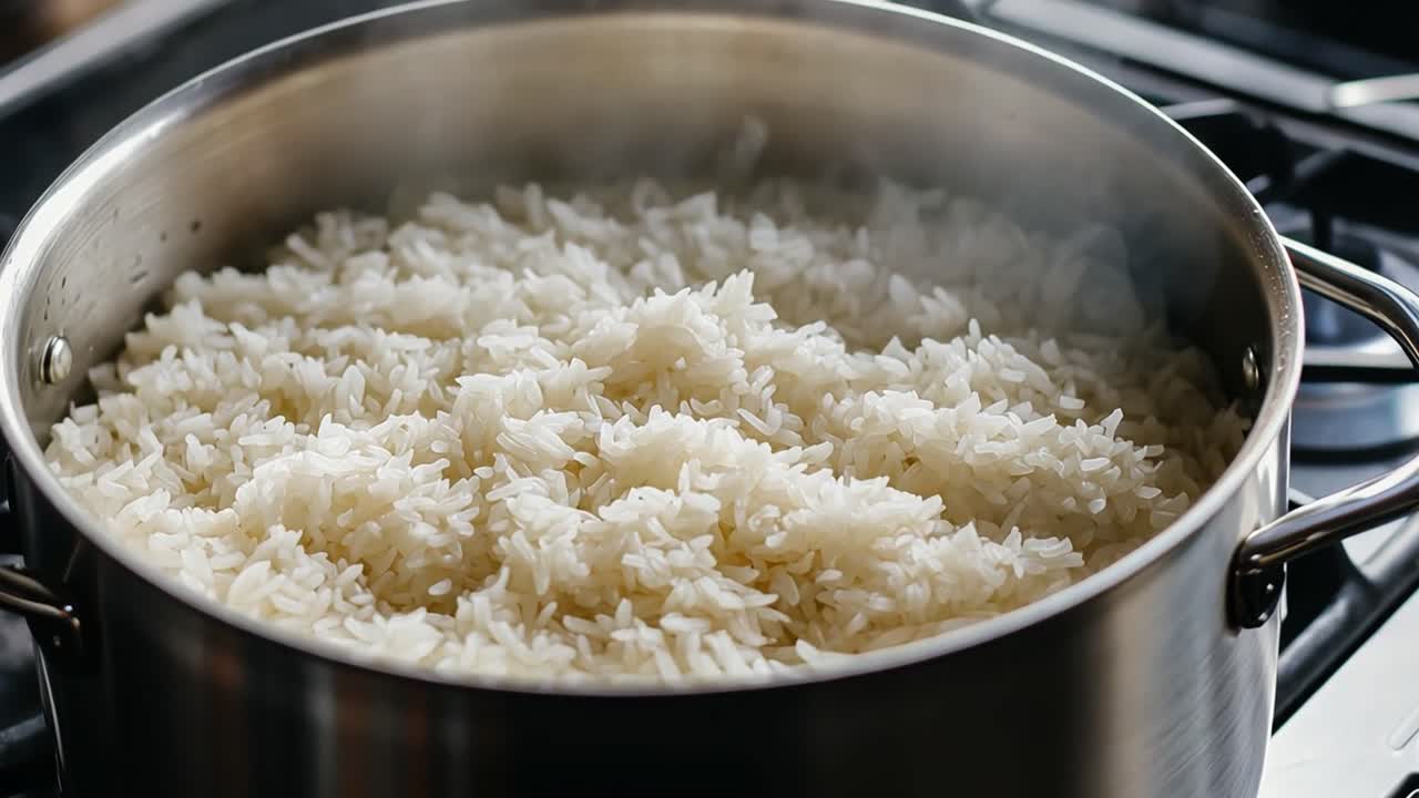 arroz cocido en una olla