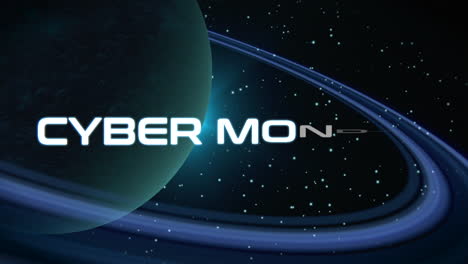 Cyber-Monday-Con-Un-Gran-Planeta-Con-Anillos-Y-Estrellas-En-La-Galaxia.