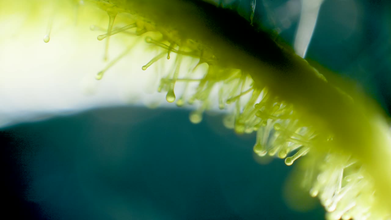 Plant stem trychomes, hairs under microscope dark field view