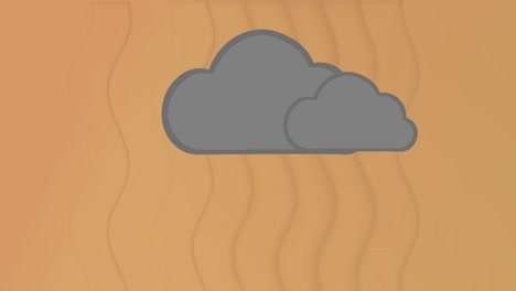 Animation-of-cloud-icons-over-wavy-texture-in-seamless-pattern-against-orange-background