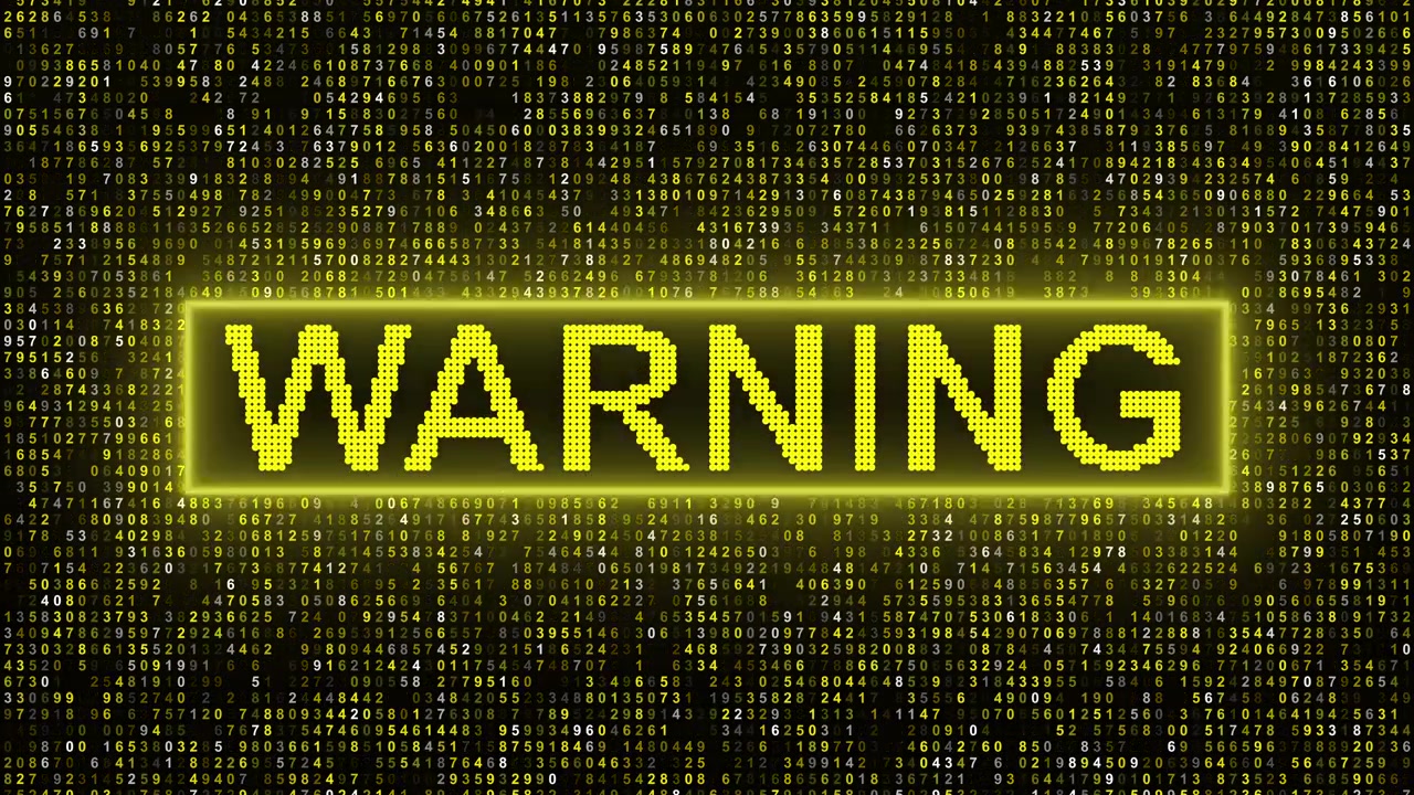 Digital Warning Sign with Glitch Effect on Data Background