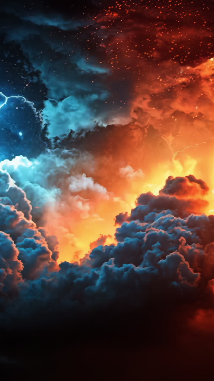 A picture of a storm with red and blue clouds Vertical video