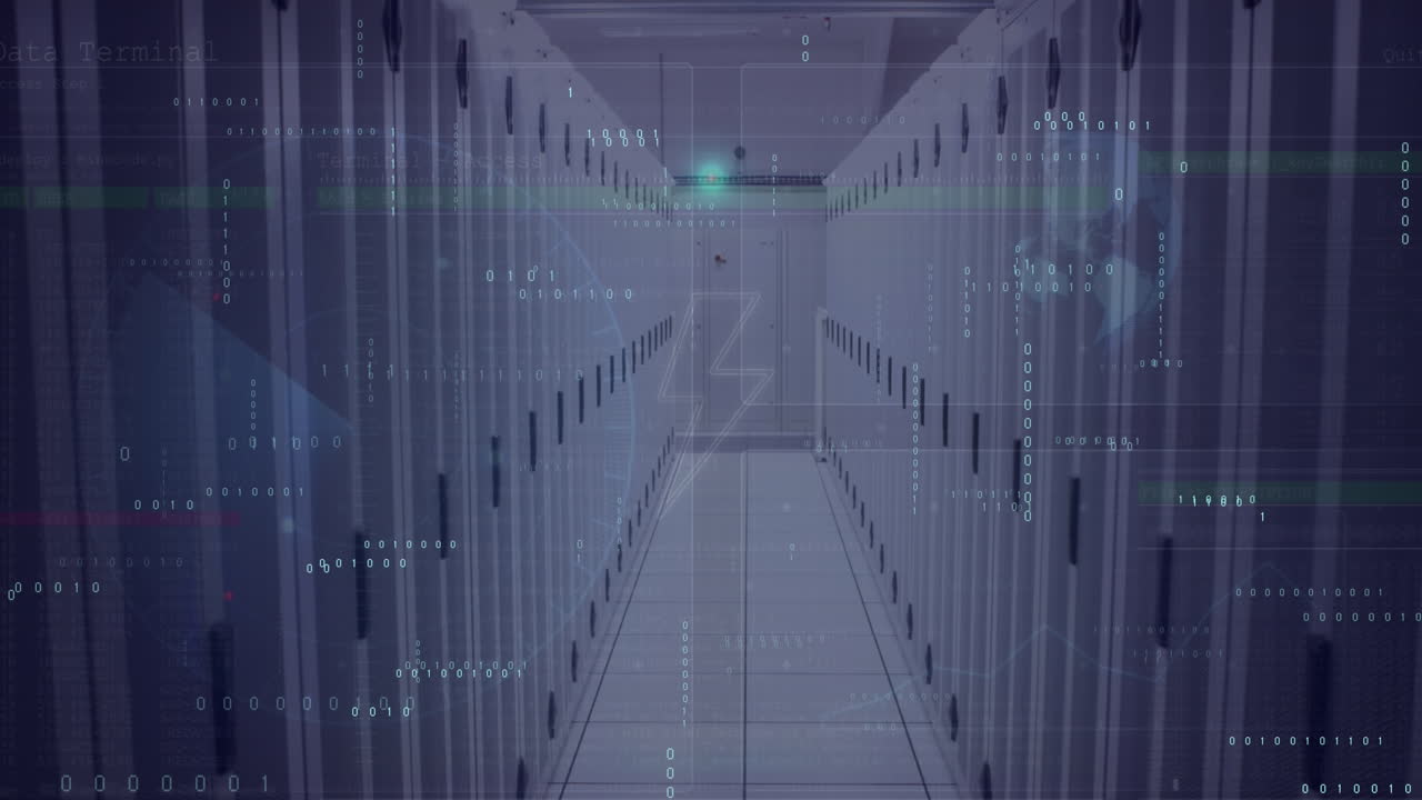 컴퓨터 서버를 통해 바이너리 코딩과 데이터 처리의 애니메이션