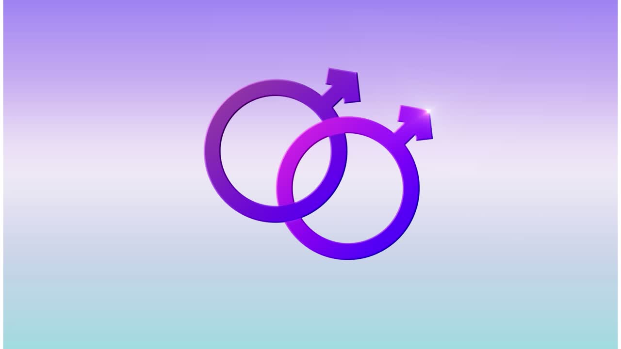 Animation of gay symbol against purple gradient background
