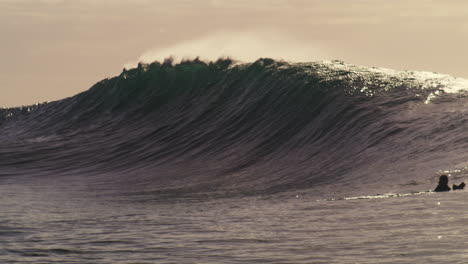 steep wave builds up and glistens as it shines and crashes into barrel