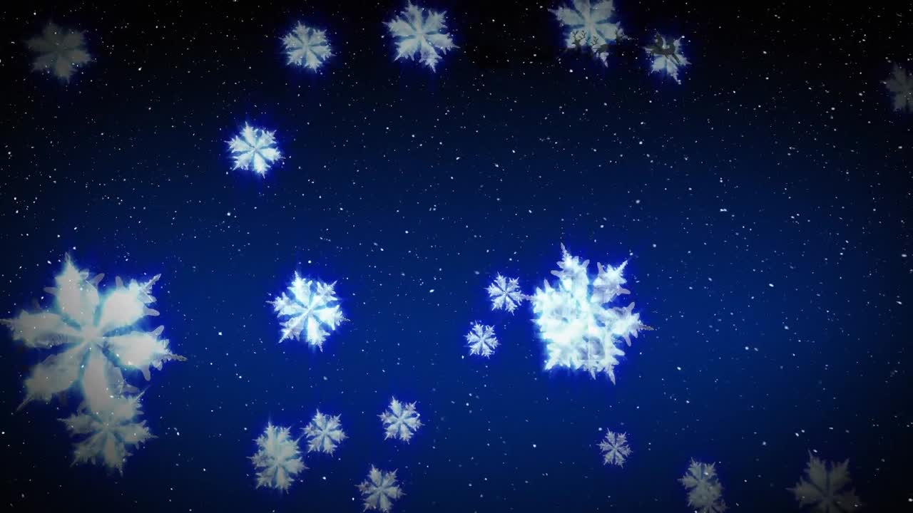 紺色の背景の上に雪が降るアニメーション