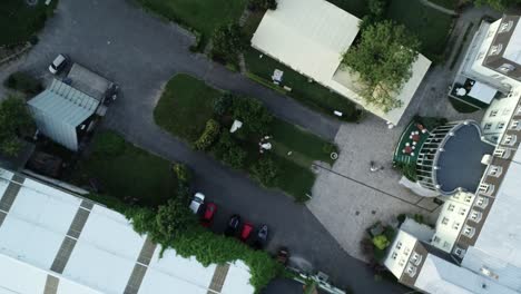 drone aerial 4k shot of a wedding area perfectly prepared for the celebration