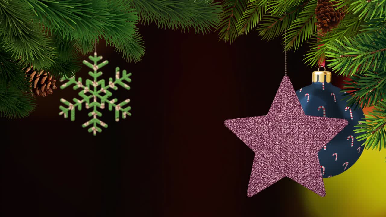 los adornos de navidad y los pinos se balancean en un fondo bokeh en bucle