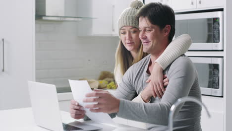 love and support couple with man on laptop