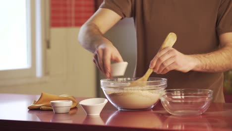 man hands work in flour