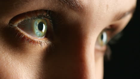 Eye,-vision-and-woman-zoom-of-blue