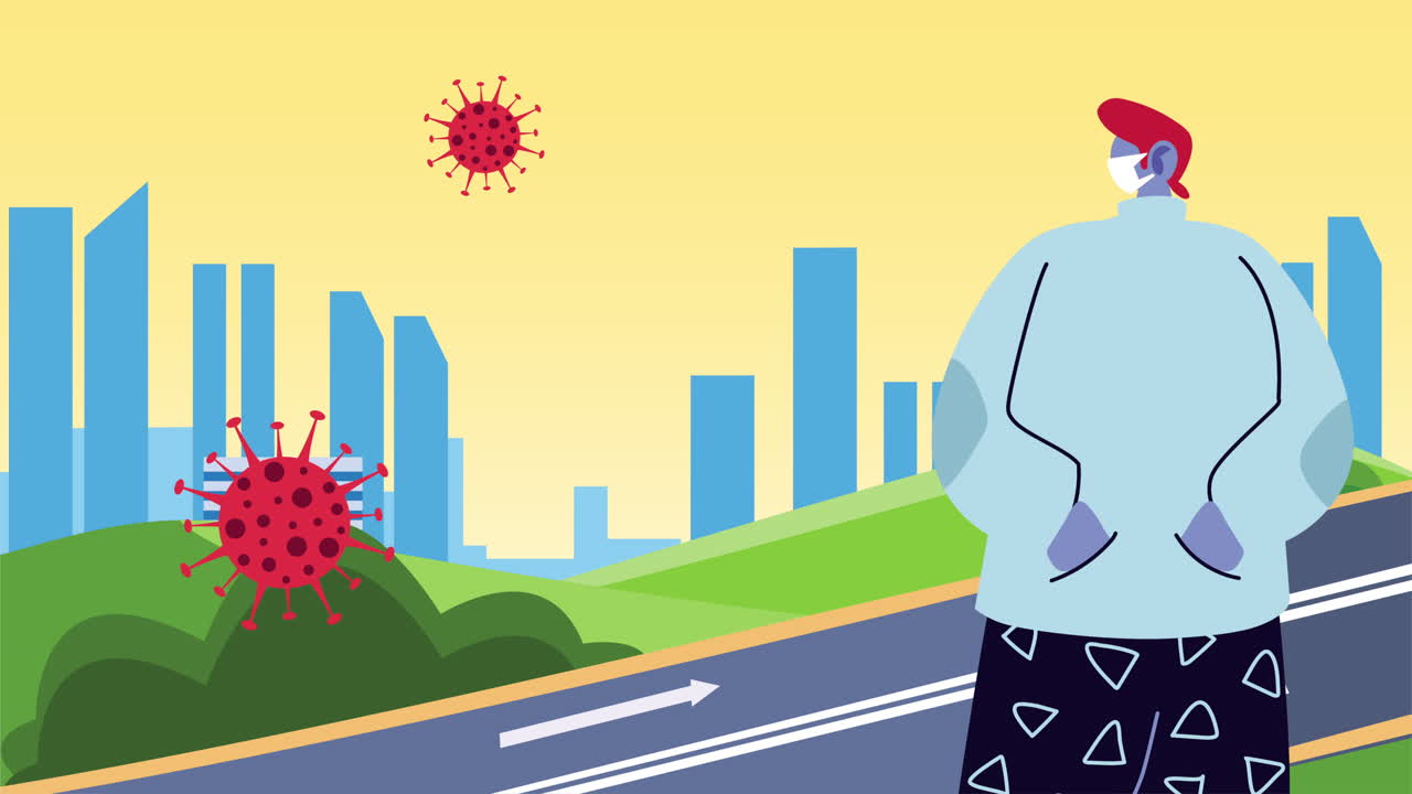 male person wearing medical masks for covid19 on the street