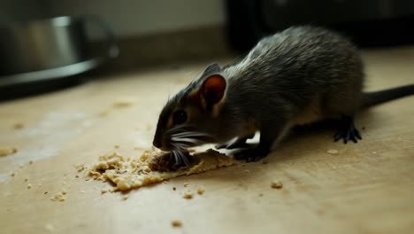 wild rat scavenging for crumbs on a kitchen floor highlights the challenges of pest control in domestic environments