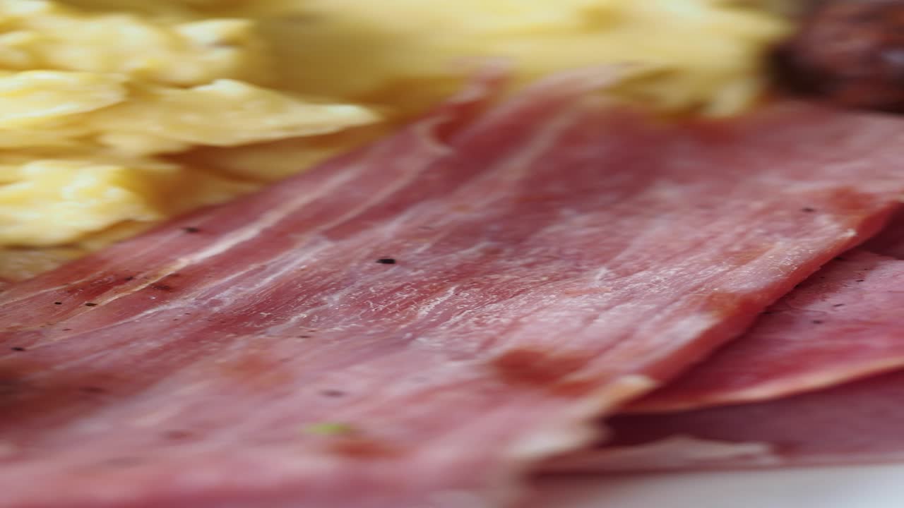 Close Up of a Delicious Breakfast with Ham and Eggs