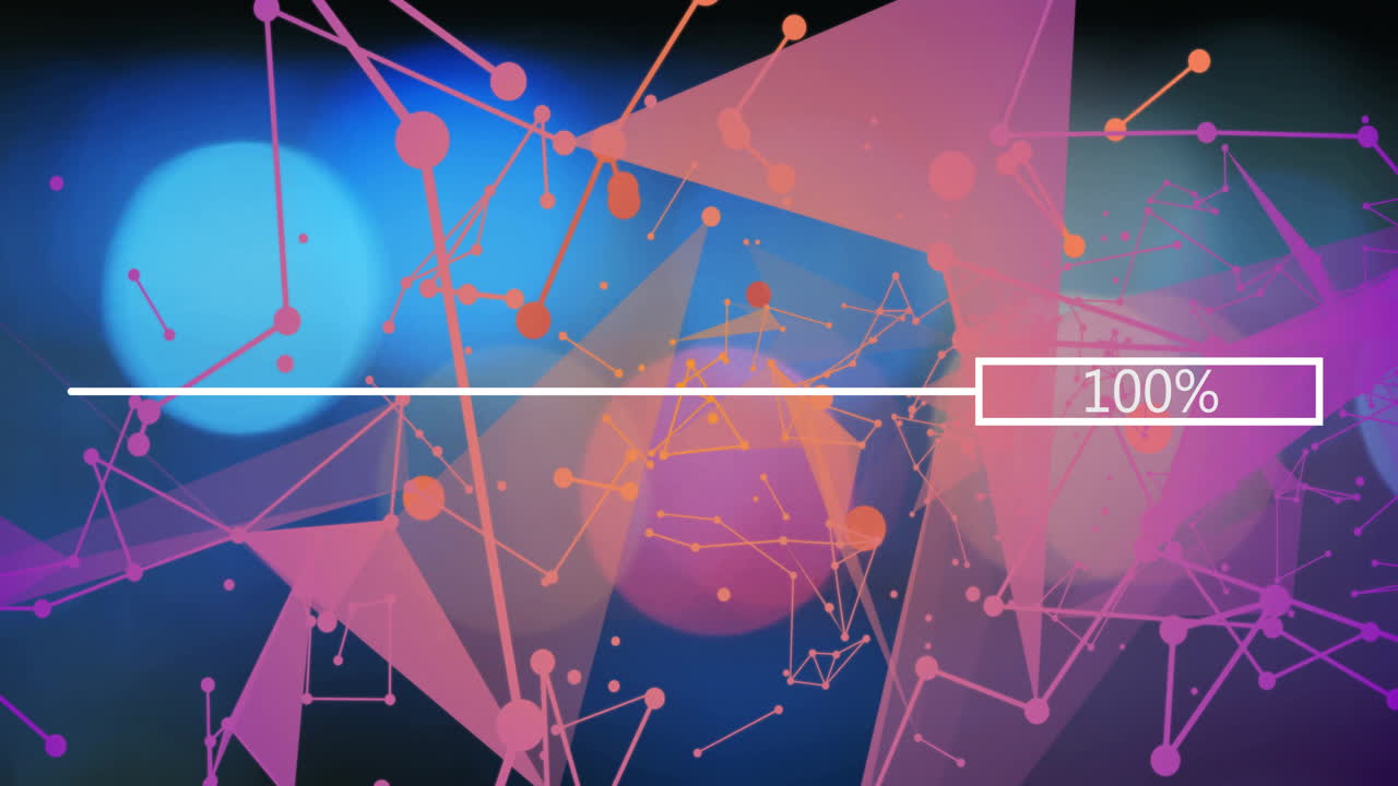 Animation of abstract geometric shapes with network connections and progress bar