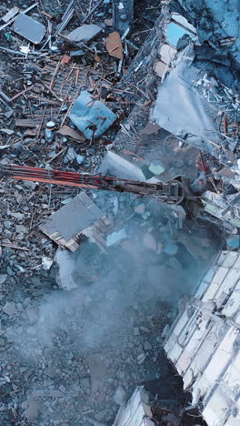 outdoor ruined construction. drone view destroyed nature collapse.