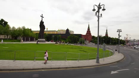 drone shot of iconic kremlin tower and great palace in moscow russia