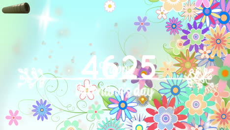 animación de números y flores sobre fondo blanco